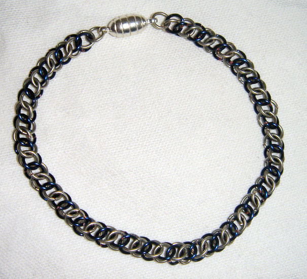 Blue & White Diagonal Stripe Half-Persian Bracelet