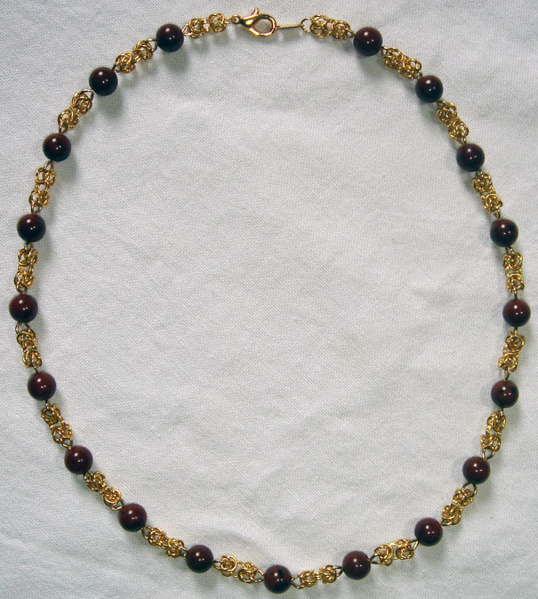 Brass and Mahogany Obsidian Byzantine Necklace