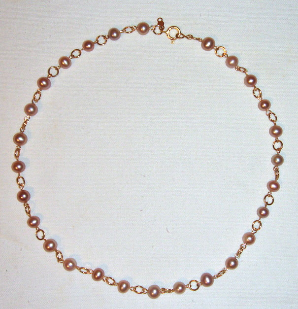 Gold Mauve Pearl Chain Necklace
