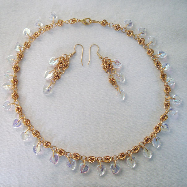 Gold-Plated Aurora Leaves Necklace and Earring Set