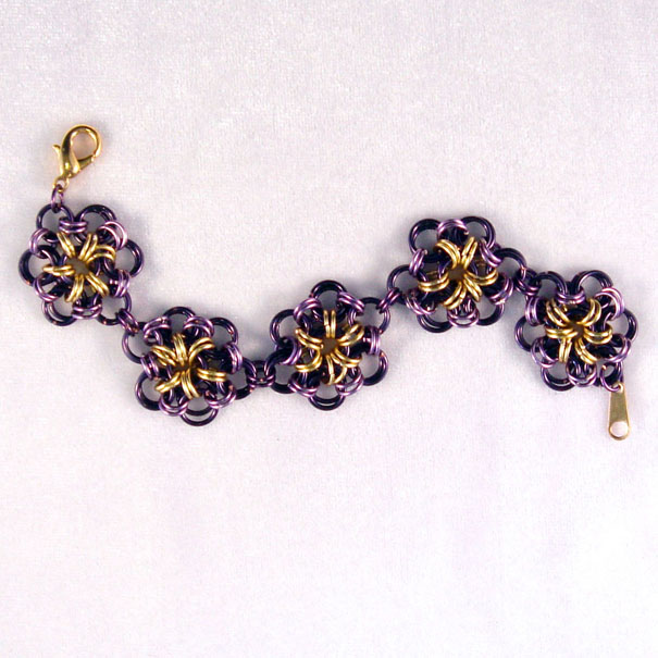 Purple and Yellow Japanese Flower Chain Extra-Small Bracelet