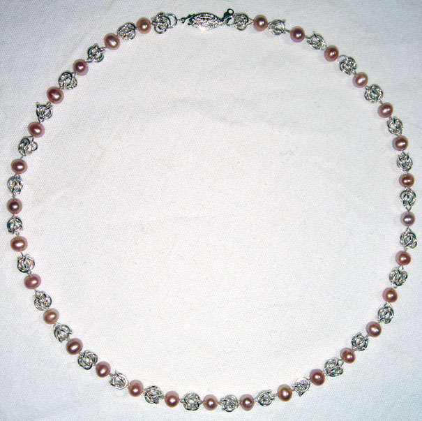 Silver Mauve Pearl Birdcage Necklace